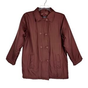 Selene Sport | Burgundy Silk Midi Lightweight Puffer Pea Coat | Women's Small